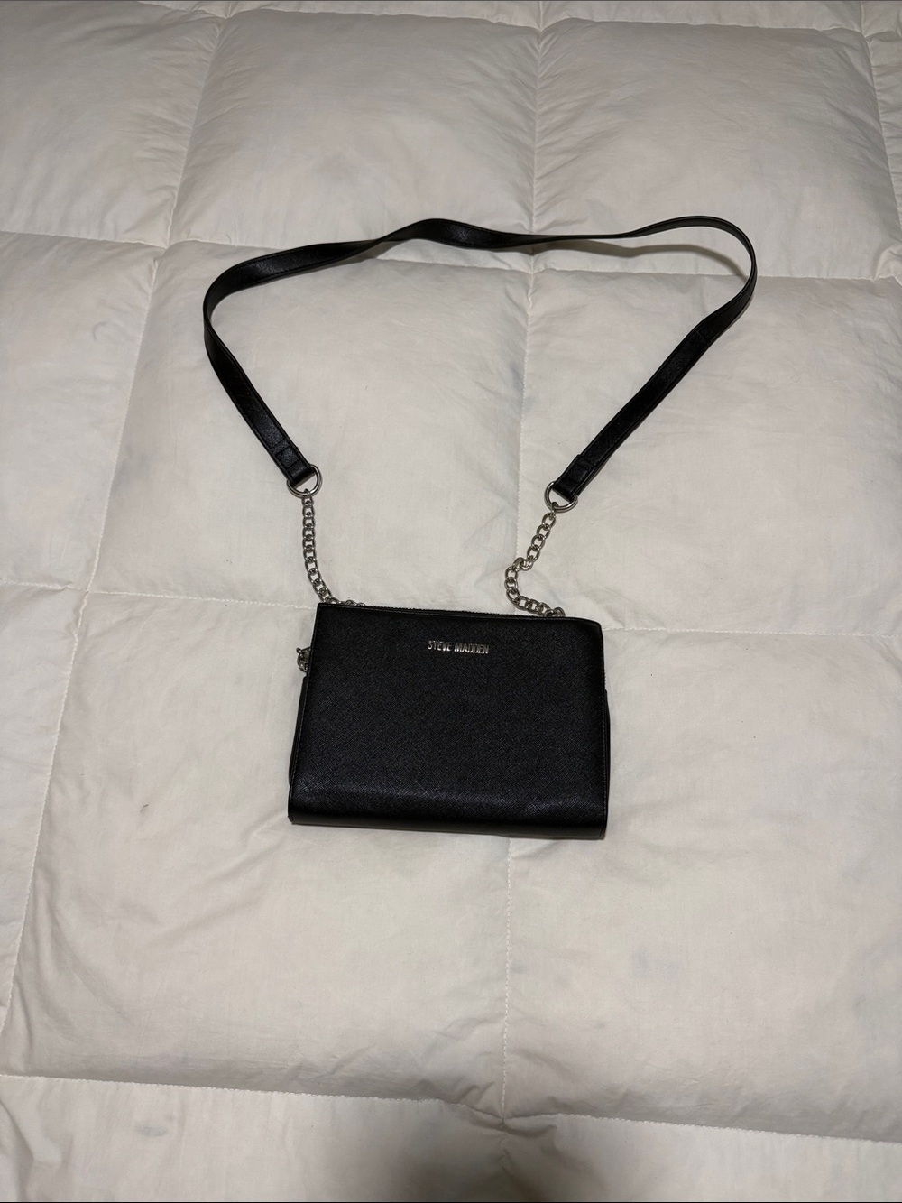 Steve Madden Black Leather Crossbody with Chain Strap
